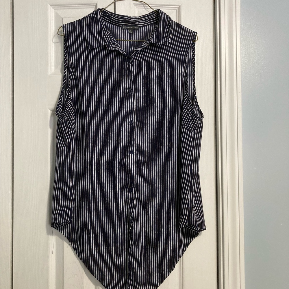 Adrianna Papell Navy and White Striped Button-Down Shirt